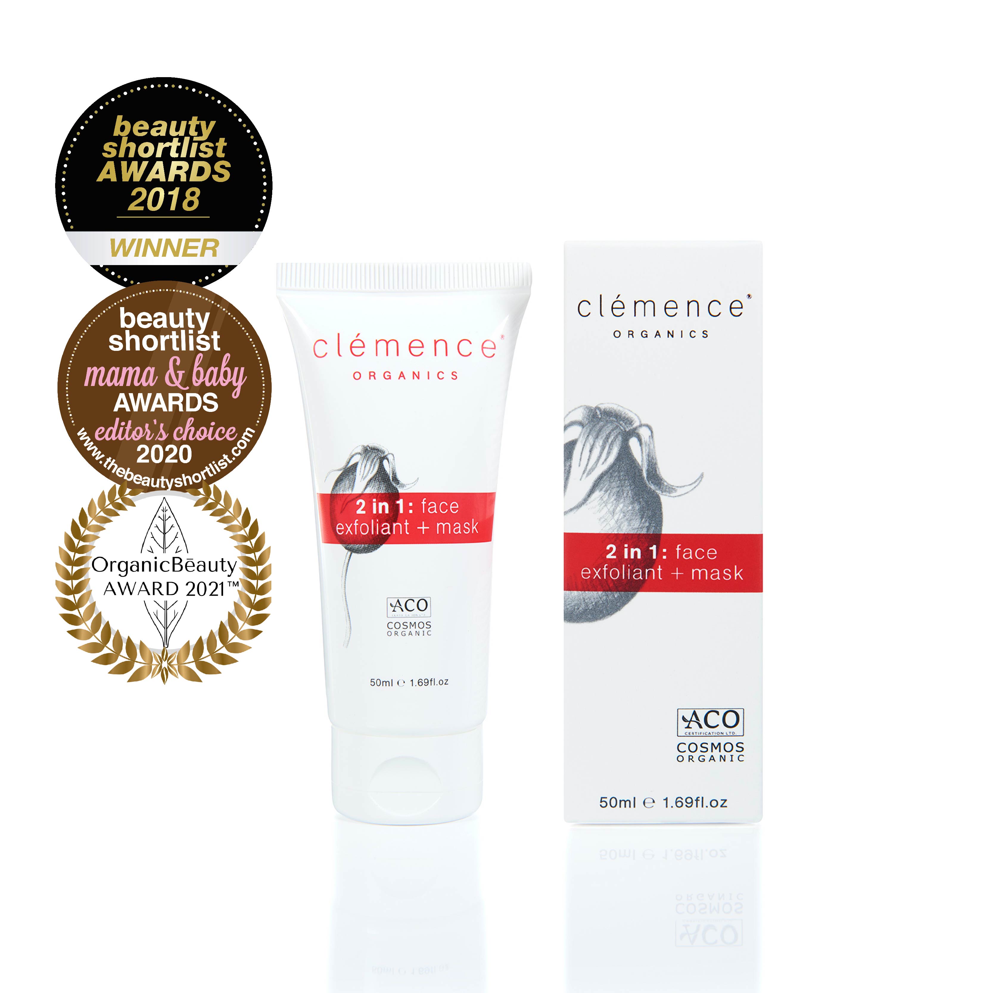 Clémence Organics 2 in 1: face exfoliant + mask